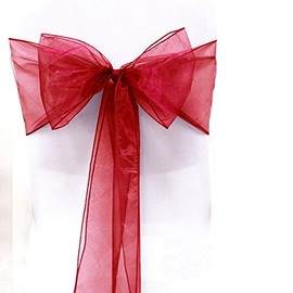 Organza Chair Bow Sash Décor Bows Sashes for Wedding Reception Events Banquets Decoration - (Pack of 25, Apple Red)