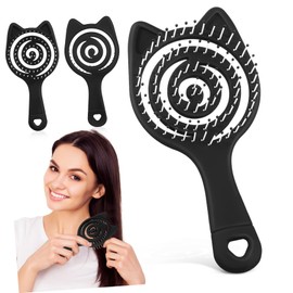 Ipetboom 3pcs Cat Ear Massage Comb Detangler Vent Hair Brushes for Women Vent Brush for Blow Drying Curved Hair Brush Curl Scratchers Scalp Massage Comb Thick Hair Brush Slick Pet Black