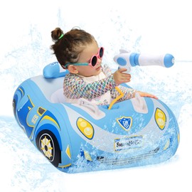 Toddler Pool Float with Water Gun Kids Baby Pool Float Car Floaties for Toddlers 1-3 Heavy Duty Baby Swimming Floaties with Water Cannon Gun Kids 3-5 Inflatable Ride-on for Boys Girls