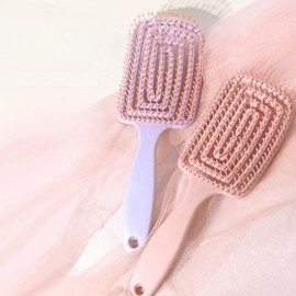 360-Degree Close-Contact Styling Volume Hair Brush for Easy Detangling and Frizz Control Rib Brush Pink 4ea