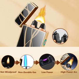 RSBYE Cool Electric Lighters Plasma Lighters Big Flame Lighter USB Rechargeable Lighter Arc Lighter Butane Free with LED Battery Indicator(Streamline)