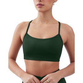 PAVOI ACTIVE Yoga Racerback Bras for Women - Buttery Soft Low Support Scoop Neck Y-Back Thin Strap Sports Bra - FlexFlow - X-Large, Pine Green