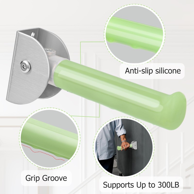Flip Up Grab Bar, Luminous Assist Handle for Wall/Doorway/Stairs, Bathroom