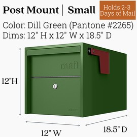 Post Mount Mailbox | Small (Green). Size 12 x 12 x 18.5 (HxWxD) Anti-Theft Locking Mailbox with 2 Keys, Modern Mailbox with Flag, Weatherproof Mailboxes for Outside