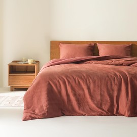 Comfort Spaces Burnt Orange Queen Duvet Cover Set - 2 Pieces Breathable Dotted Weave Texture Duvet Sets, Modern Farmhouse Boho Duvet Cover & Sham, All Season Microfiber Queen Bed Set, Full/Queen