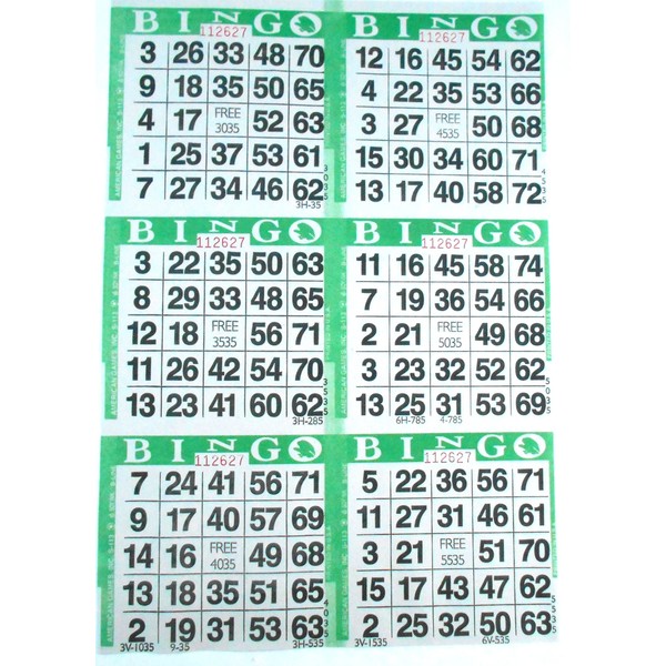 SmallToys 6 on Green Bingo Paper Game Cards - 500 Sheets - 8 Inch by 12 Inch Size Disposable Sheet - Made in USA