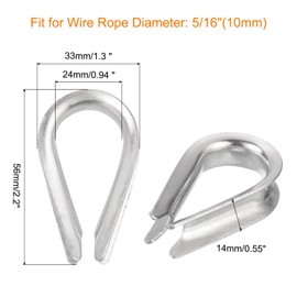 sourcing map 12Pcs M10 Stainless Steel Thimble for 5/16" Dia Wire Rope, Wire Rope Cable Thimbles Rigging for Marine, Sunshade Sail, Fence