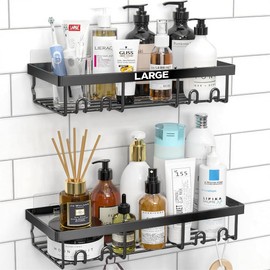 Moforoco Large Shower Caddy Shelf Organizer Rack, Self Adhesive Black Bathroom Shelves Basket, Home Farmhouse Wall Inside Organization and Storage Decor Rv Accessories