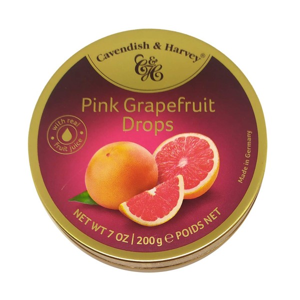 Cavendish & Harvey | Pink Grapefruit Hard Candy Drops | 7 Ounce Tins - 1 Pack