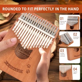CONJURER Kalimba 17 Key Thumb Piano with Protection Case, Portable Mbira Mini Finger Piano Includes Sheet Music for Kids Adults Beginners, Wood mobile Musical Instrument Gift, Coffee Cat
