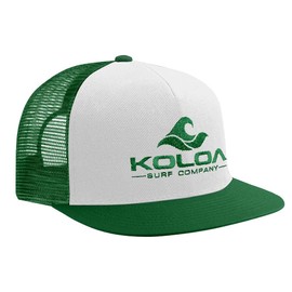 Joe's USA Koloa Surf Mesh Back Wave Logo Trucker Hat Green with White