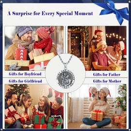CEKAMA St Christopher Necklace for Men Women Sterling Silver Round Saint Christopher Medal Pendant Protect Us Amulet Shield Protection