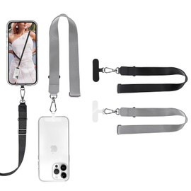 MOLOPPO 1 to 4-Pack Phone Lanyard - Includes 2-Pack Adjustable Neck Straps, 2 Phone Clips; Anti-Theft Crossbody Lanyard for Most Smartphones 2Pack(Black + Gray)
