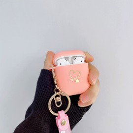 Fycyko Kompatibel mit AirPods Hülle, Airpods 2 hülle und Airpods 1 Case Golden Herz Muster Cover mit Schlüsselanhänger Stoßfeste AirPods Schutzhülle für Mädchen Frau Hülle für Airpods 2 & 1-Rosa