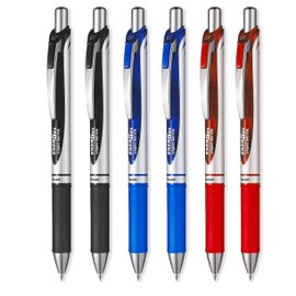 Pentel EnerGel XM BL77 - Retractable Liquid Gel Ink Pen - 0.7mm - 54% Recycled - Clam Pack Gift Set of 6 (Black,Blue,Red)