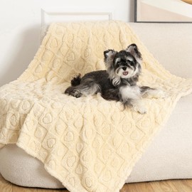 gogobunny Calming Plush Dog Cat Blanket 300GSM Coral Fleece, Ultra-Soft Machine Washable Pet Bedding for Small Medium Dogs Cats Puppies Kittens (Beige, 30x40)