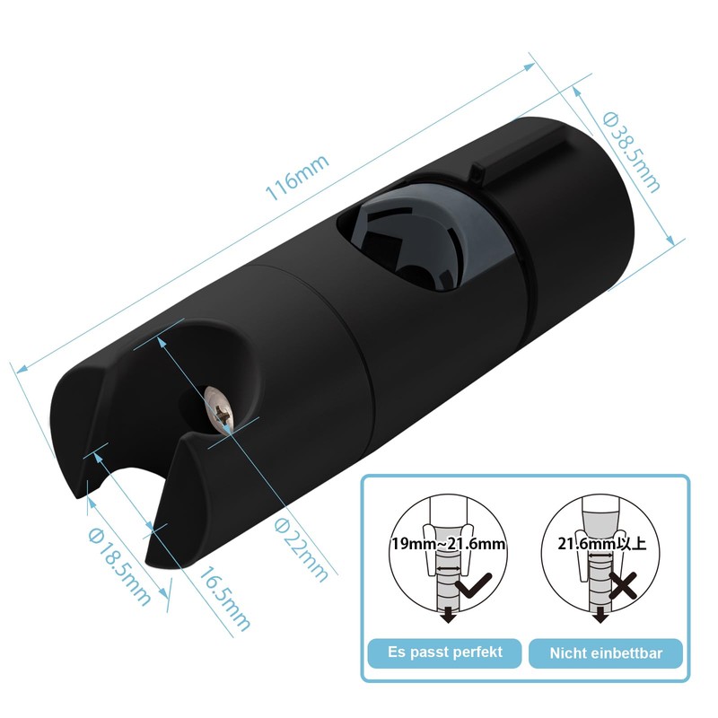 OFFO Hand Shower Holder 19-25 mm Adjustable Diameter, Shower Head