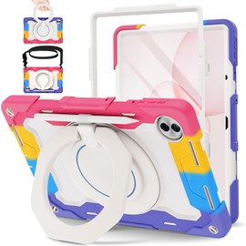ROISKIN for Honor Pad 10 Case 12.1 Inch 2025 with Screen Protector, 360°Rotating Stand, Shoulder Strap, Heavy Duty Shockproof Kids Cover with Pencil Holder for Honor 10 Tablet Case, Pink