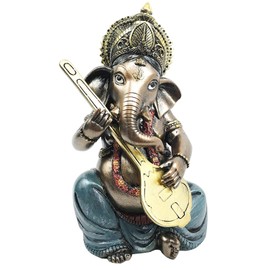 Ebros Celebration of Life and Arts Lord Ganesha Playing Musical Instruments Statue 6.75" Tall Hindu Elephant God Deity Remover of Obstacles Figurine Vastu Hinduism Collectible Decor (Set of 4)