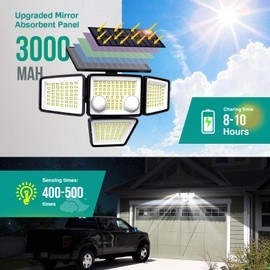 LYWALT Solar Lights Outdoor - 3000LM 188 LED Motion Sensor Outdoor Lights, 4 Heads IP65 Waterproof Powered Security Flood Lights, 270°Wide Lighting Angle Wall Light with Sensors for Backyard (4 Pack)