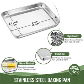 9 Inch Baking Sheet Pan with Cooling Rack Set, Joyfair Stainless Steel Toaster Oven Tray Pans with Grid Racks, Rectangular Bakeware for Cookie/Bacon, Heavy Duty & Rust-free, Dishwasher Safe