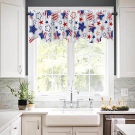 Fanghui Independence Day Flag Window Treatment Valances Blue Red Star American Short Curtain Valances for Cafe Living Room Kitchen Short Curtain (Blue)