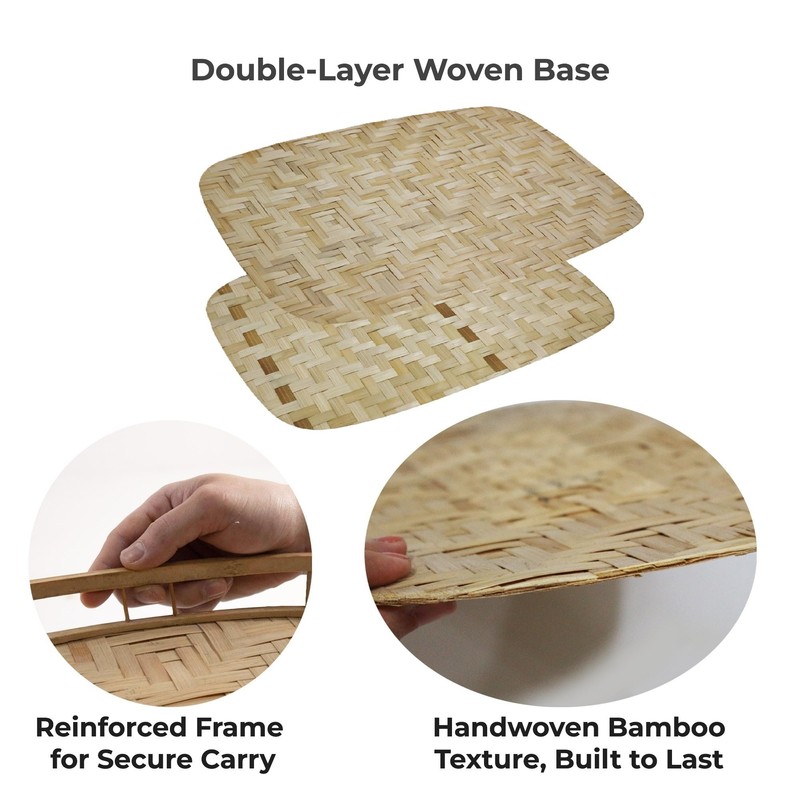 PEMAR Wicker Serving Trays w Handles,Rectangular Hand-Woven Lap Trays,Bamboo Bedroom
