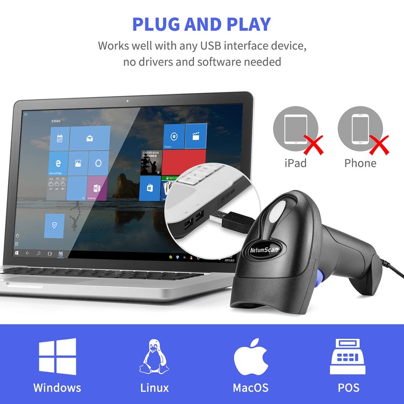 NetumScan Wireless CCD Barcode Scanner USB Automatic Bar Code Reader