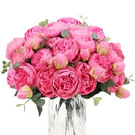 DEEMEI Artificial Peony Flower Silk Peonies Bouquet 4 Bundles Fake Flowers Bulk for Home Wedding Party Decor (Red Rose)