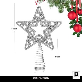 AKH® Silver Christmas Tree Topper Star | 19cm Size | Glittered Metal Christmas Tree Topper |Glitter Xmas Trees Top Decoration |Christmas Tree Top Star |For Christmas Decoration |Xmas Treetop Ornaments