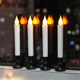 FPOO Window Candles with Dusk to Dawn Light Sensor, Battery Operated Candlesticks Long-Lasting 20+ Days, Flameless Taper Candles Flickering with Black Holders for Christmas Windows (4 Pack, 9 inch)