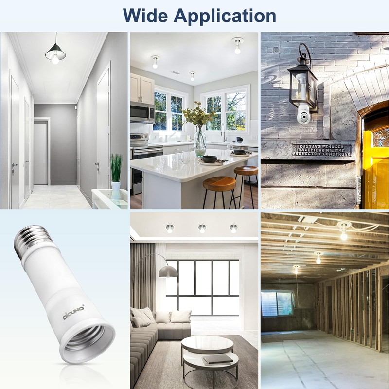 DiCUNO E26 3.15-4.13Inch/8-10.5CM Extension Flexible Socket Extender Adapter, E26 Edison