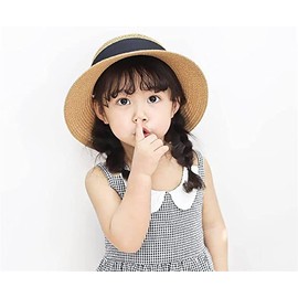 JowTreex Girls Wide-Brim Straw Sun Hat Foldable Summer Beach Cap Adjustable Floppy Hats with Bowknot (as8, Age, 5_Years, 9_Years, 5-9 Years, Khaki)