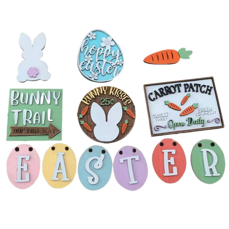 12Pcs Wooden Easter Ornaments Easter Tabletop Wooden Signs Easter Party