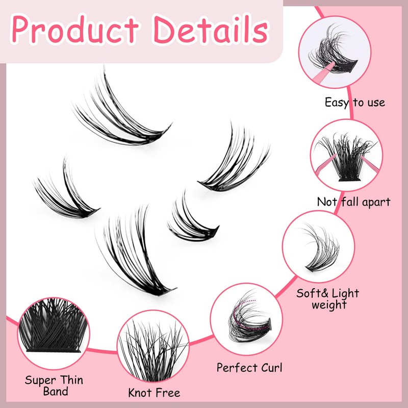 xiluuyou 580Pcs Individual Cluster Eyelashes Kit, D Curl DIY Lash