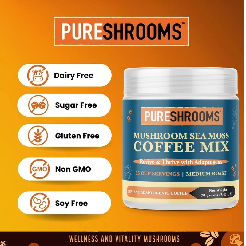 PureShrooms Sea Moss Instant Mushroom Coffee – Colombian Arabica Freeze-Dried