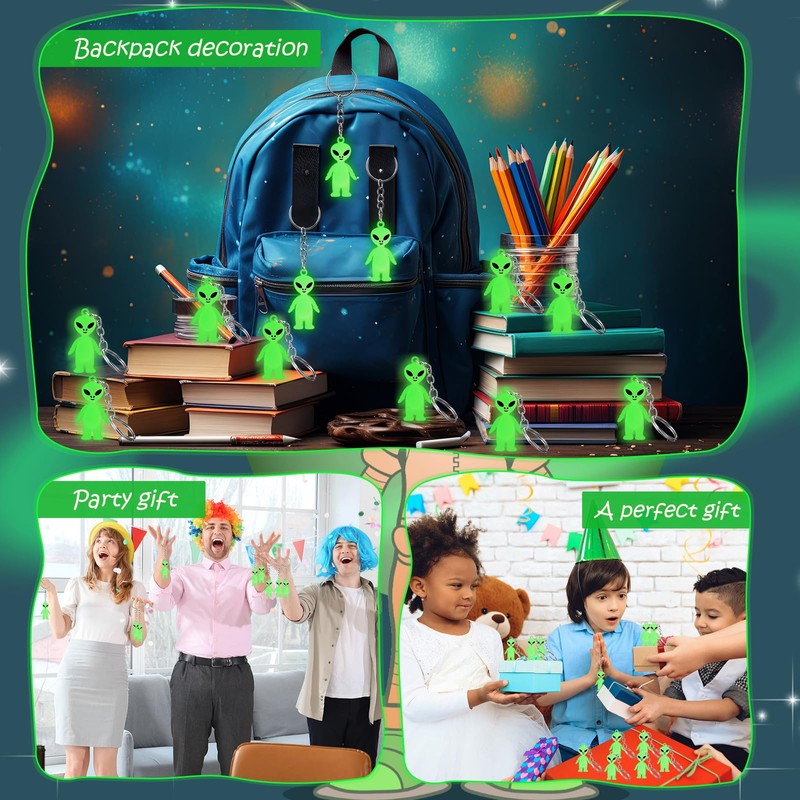 Simgoing 50 Pcs Alien Party Favor, Glow Alien Keychains Bulk,