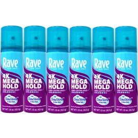 Rave Hairspray 4x Mega Aerosal Travel Size 1.5 oz, Pack of 6