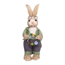 Artificial Simulated Straw Bunny Cute Easter Straw Rabbit Figurines Easter Bunny Props Home Decoration