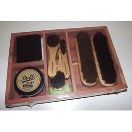 Berkshire NEW BERKSHIRE CEDAR WOOD SHOE SHINE KIT WITH 5 BRUSHES SHINE CLOTHES & POLISH