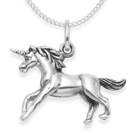 Heather Needham Sterling Silver Scottish Unicorn Necklace for Girls - Double sided Unicorn Pendant - Unicorn Jewellery for Girls - weight: 4.5gms - SIZE: 20mm x 15. Gift Boxed. 4931