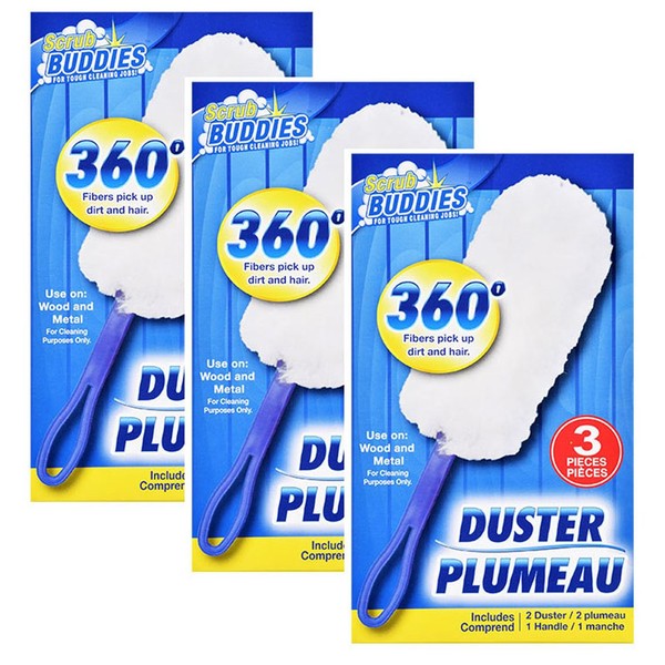 3 Packs Scrub Buddies 360 Degree Static Dusters 3 Handles 6 Dusters Clean Wood and Metal