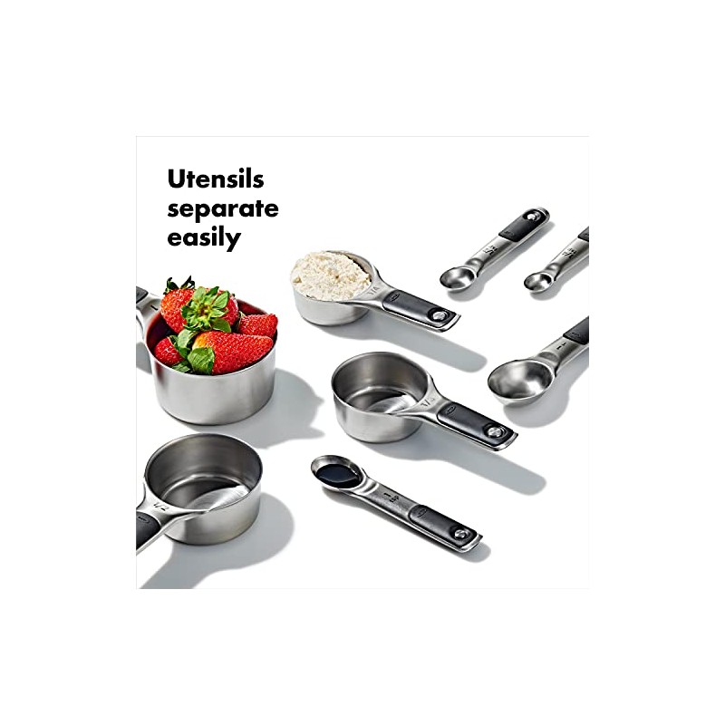 Oxo 11180500 Juego Tazas Cucharas Medidoras Acero, Multicolor, 8 Piezas