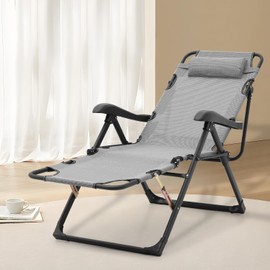 Athena Collection Zero Gravity Outdoor Lounge Chair Recliner, 27" Width Reclining Pool Lounge Lawn Chairs with Headrest and Curved Armrest, Outdoor Chaise for Beach Patio Backyard Outside, Grey