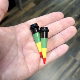 LionGothic 12pc Taper Ear Stretcher O-Ring Kit Acrylic Rasta Colors Red Yellow Green.......
