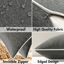 EMEMA Waterproof Cushion Cover Outdoor Waterproof Sofa Cushion Decorative Cushion Covers Decorative Cushion Cover Made of Polyester for Garden Sofa Living Room Bed Set of 2 50 x 50 cm Dark Grey