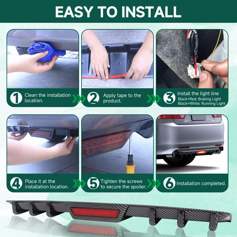 GOODFITMENT Rear Bumper Diffuser Spoiler Lip w/LED Tail Brake Stop