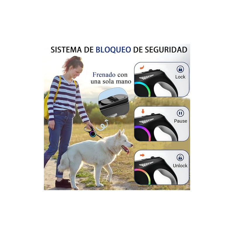 Correa Retráctil para Perro con Luz Led, 6 M Correa