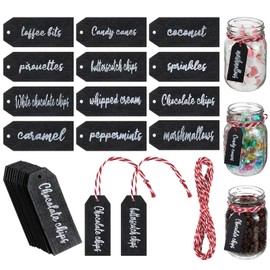 Layhit 12 Pcs Christmas Hot Cocoa Bar Decoration with Red and White Rope Wood Hot Cocoa Bar Supplies Black Wooden Labels Tags Christmas Hot Chocolate Party Favor Supplies for Coffee Cup Office Table