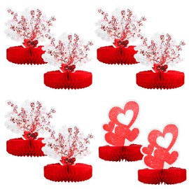 Pandecor 8 Pieces Red Heart Paper Table Centerpieces for Celebrate Valentine's Day, Table Honeycomb Paper Decorations for Wedding Confession Anniversary